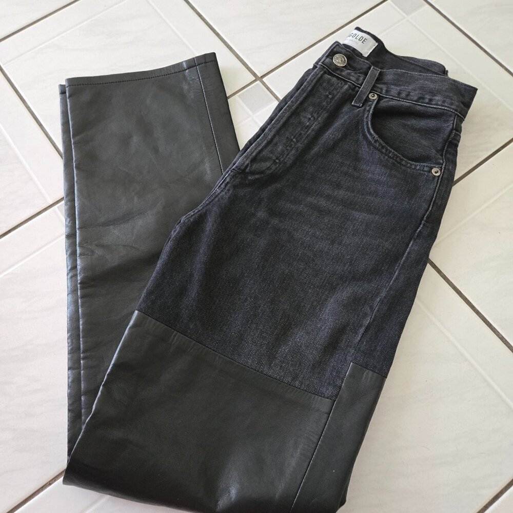 Agolde Pieced 90s Pinched Waist Jeans Howl & Detox Recycled Leather Black 24